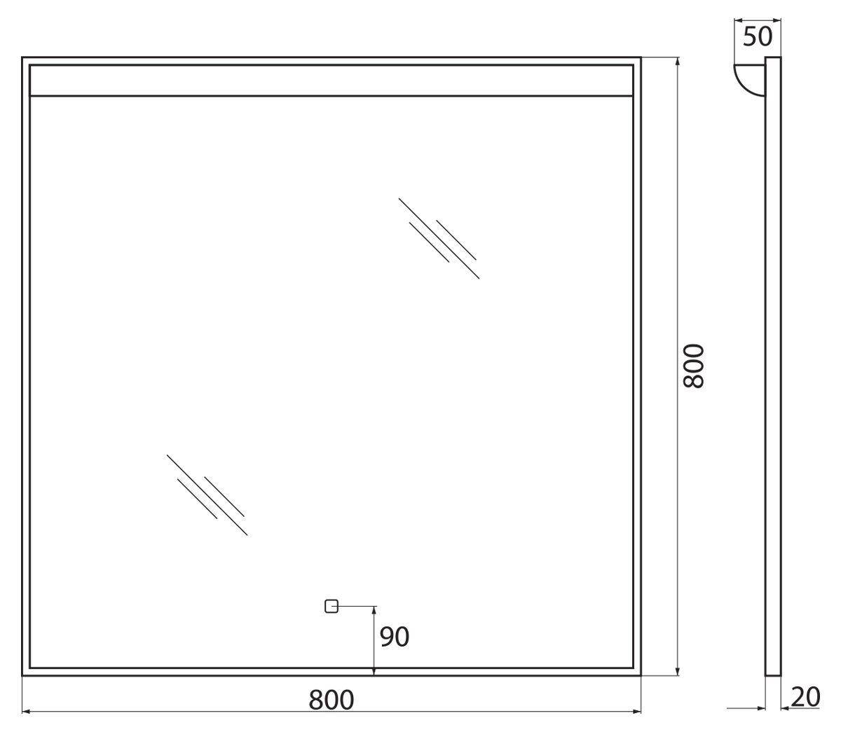 Зеркало BelBagno Uno 80 SPC-UNO-800-800-TCH с подсветкой