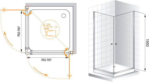 Душевой уголок Cezares Triumph 80x80см TRIUMPH-D-A-2-80-P-Cr профиль хром, стекло рифленое