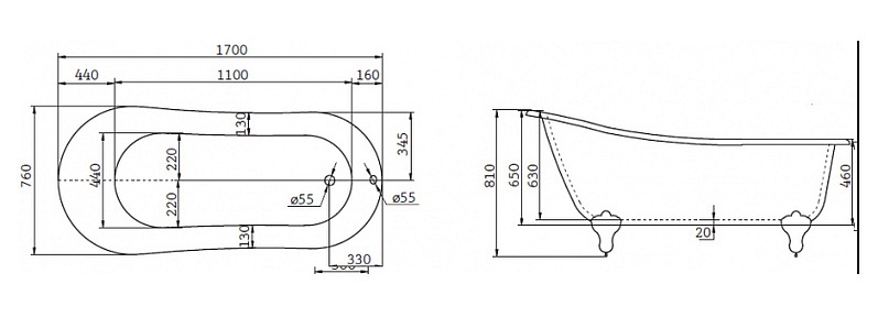 Акриловая ванна BelBagno 170x76x81 BB06-170 белая глянцевая