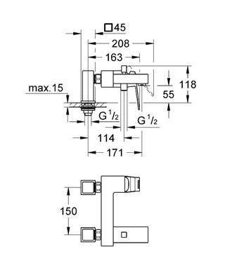 Смеситель для ванны с душем Grohe Eurocube 23143000 хром