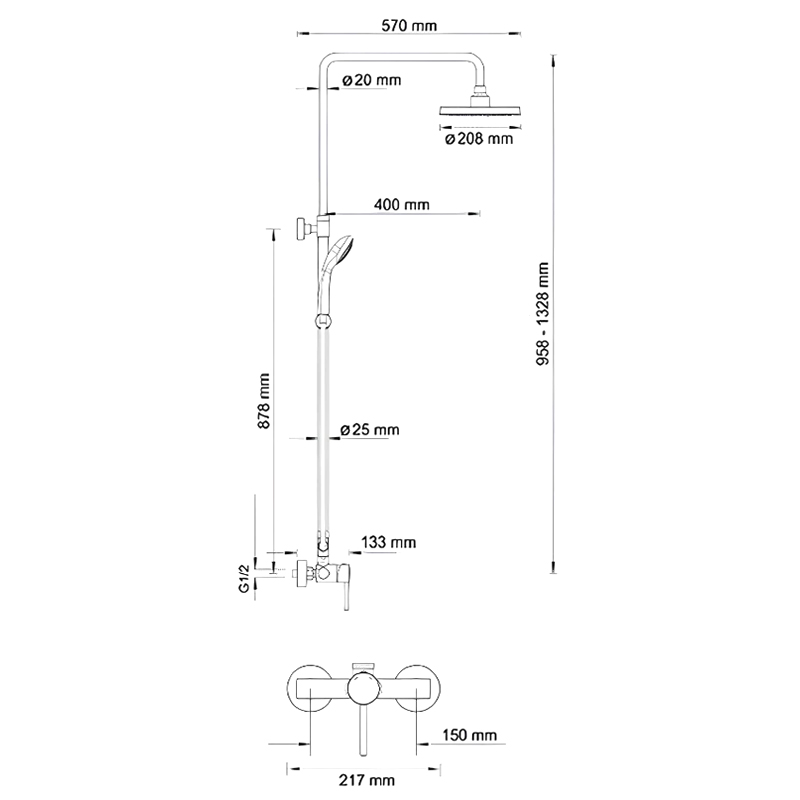 Душевая стойка Wasserkraft A12202 хром