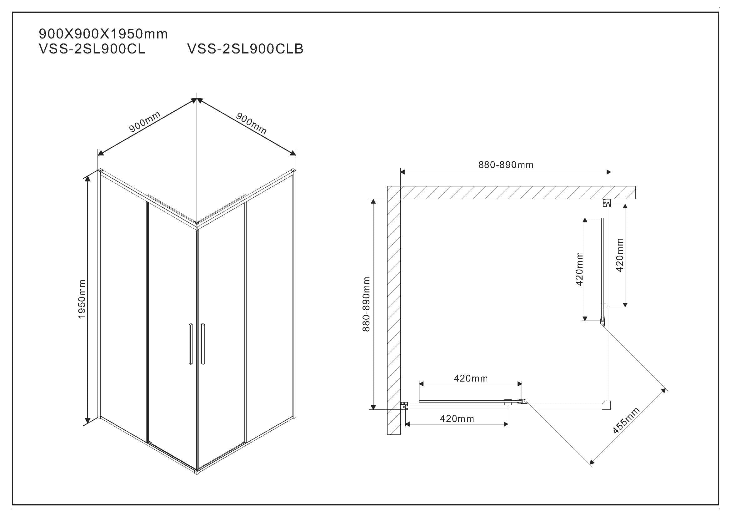 Душевой уголок Vincea Slim 90х90см VSS-2SL900CLB профиль черный матовый, стекло прозрачное
