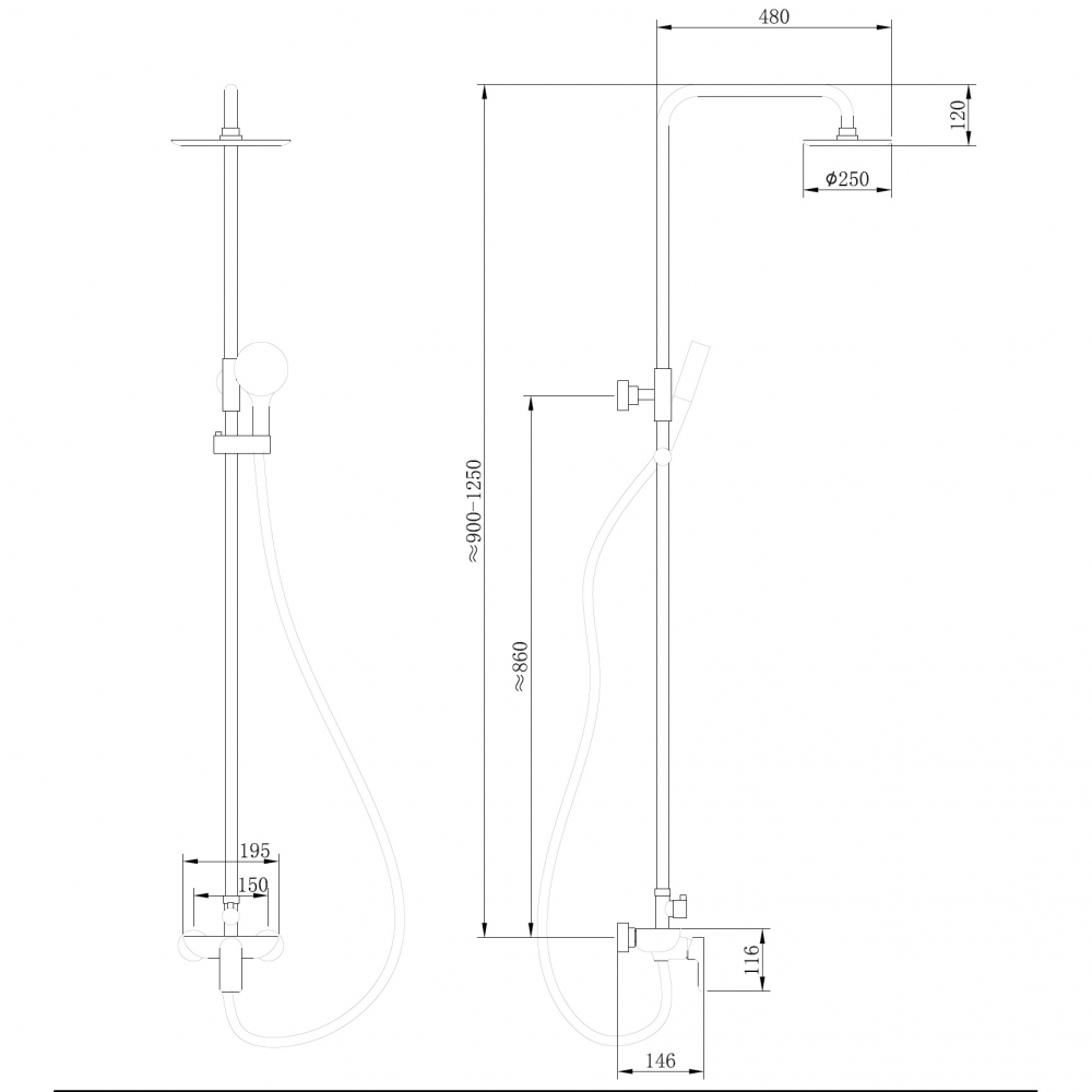 Душевая стойка ABBER Weiss Insel AF8020W без излива, белый-хром