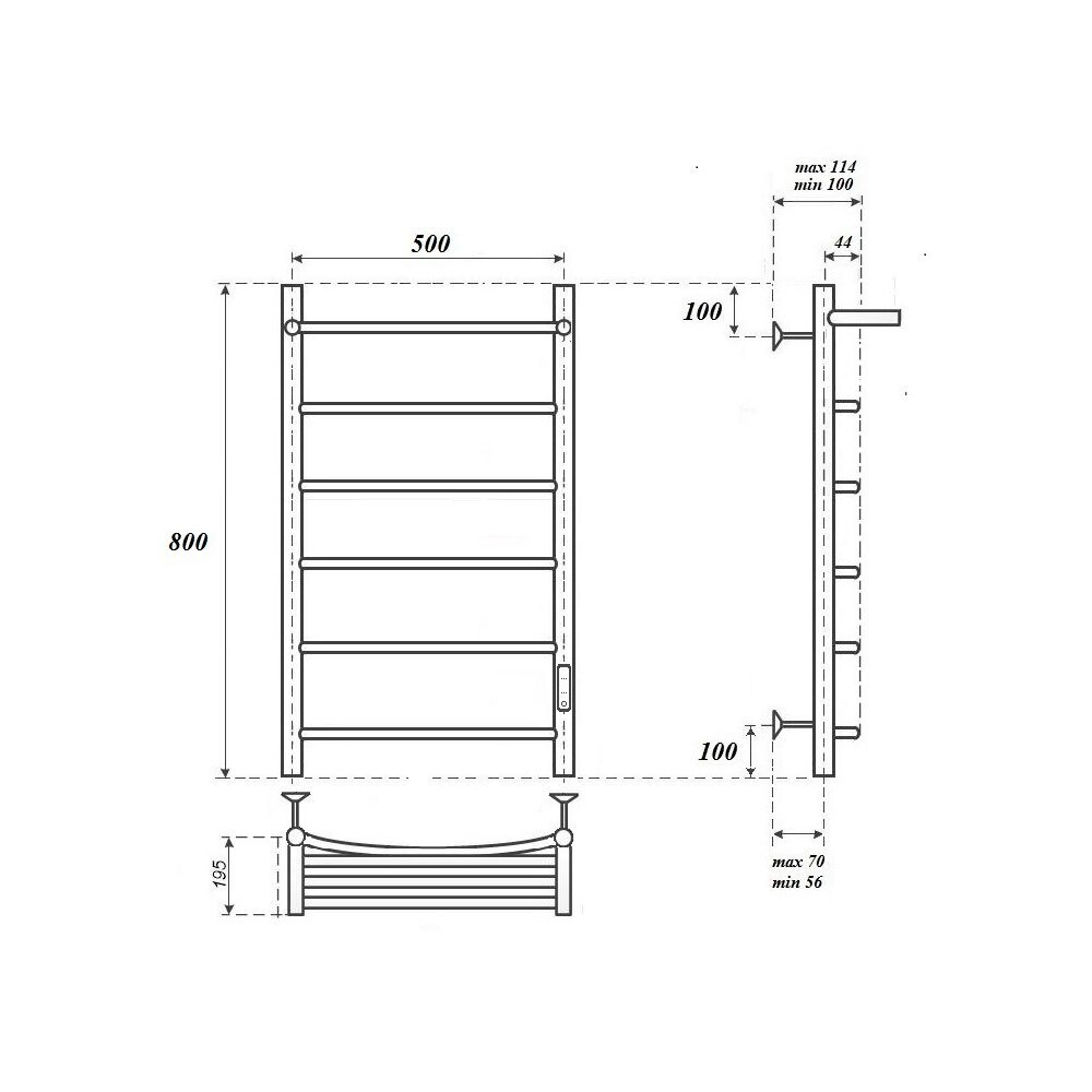 Полотенцесушитель электрический Bonna Hestia 800x500 BNP-EV4FP-dt8050B черный