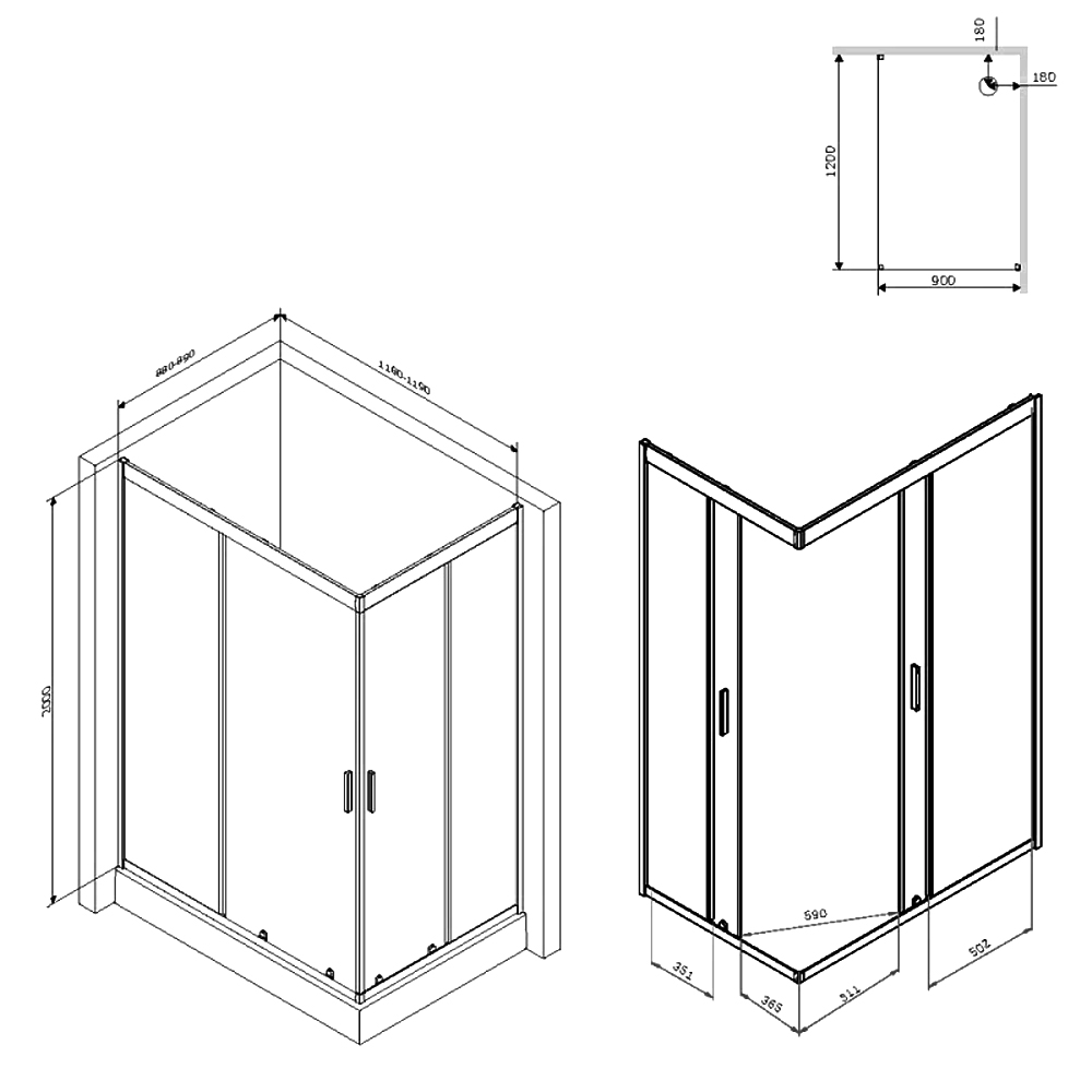 Душевой уголок AM.PM Gem 120x90см W90G-404-120290-BT профиль черный, стекло прозрачное