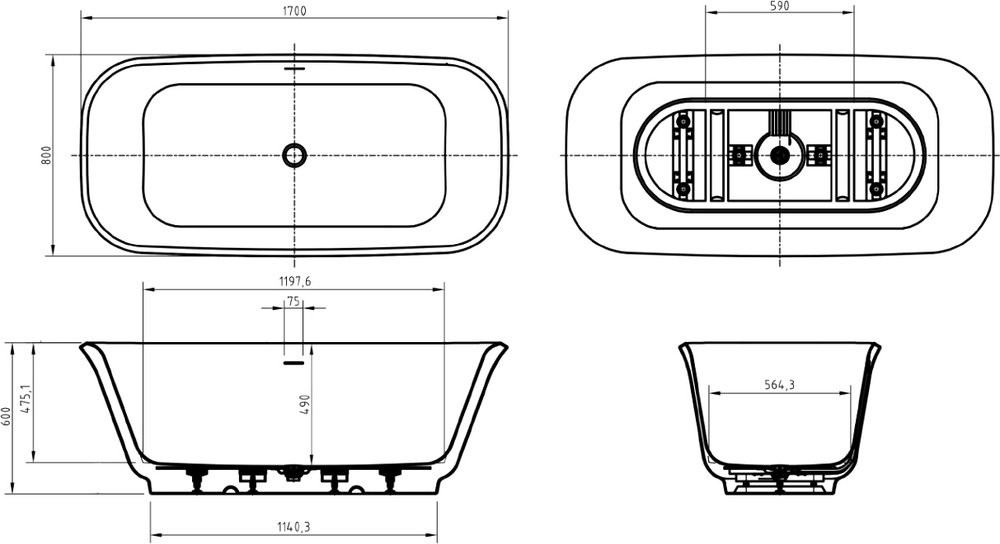 Акриловая ванна BelBagno Due BB702 170x80 см BB702-1700-800-K белая глянцевая