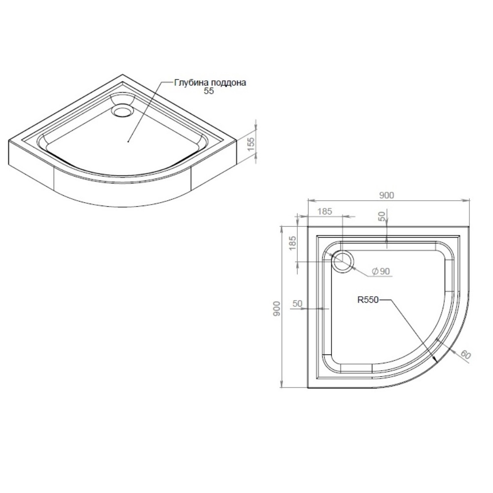 Душевой поддон AM.PM Gem 90х90см W90T-401-090B черный