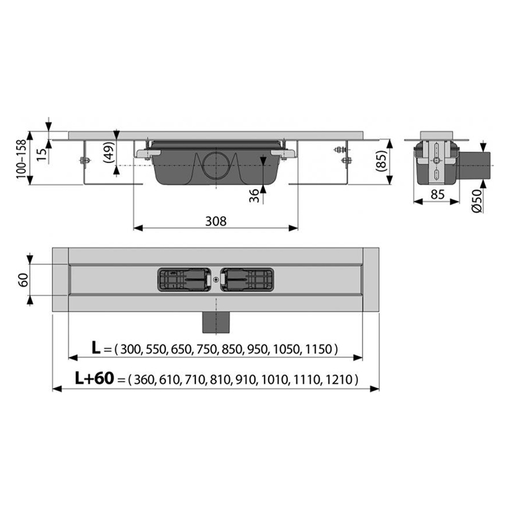 Душевой лоток AlcaPlast APZ101 300 с опорами, хром