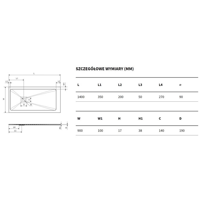 Душевой поддон Excellent Arda 140x90см BREX.1503.140.090.CAN бежевый