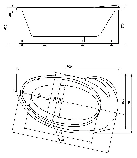 Акриловая ванна AZARIO PAOLINA 170x97 правосторонняя AV.0071170 белая глянцевая