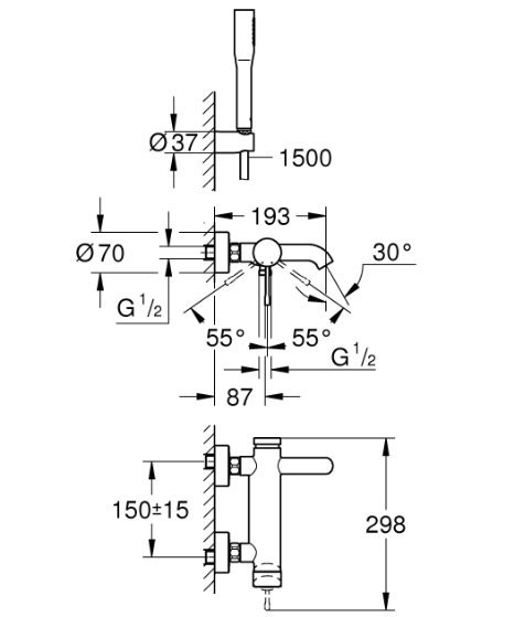 Смеситель для ванны с душем Grohe Essence New 33628001 хром