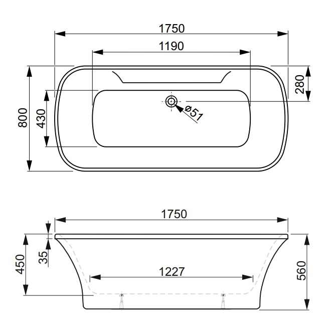 Акриловая ванна Vagnerplast Blanca Wt 175x80 VPBV175BLA7WTX-04 белая глянцевая