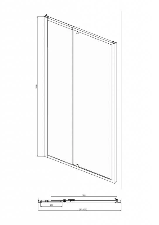 Душевая дверь в нишу Bravat Line 100x200см BD100.4112A профиль хром, стекло прозрачное