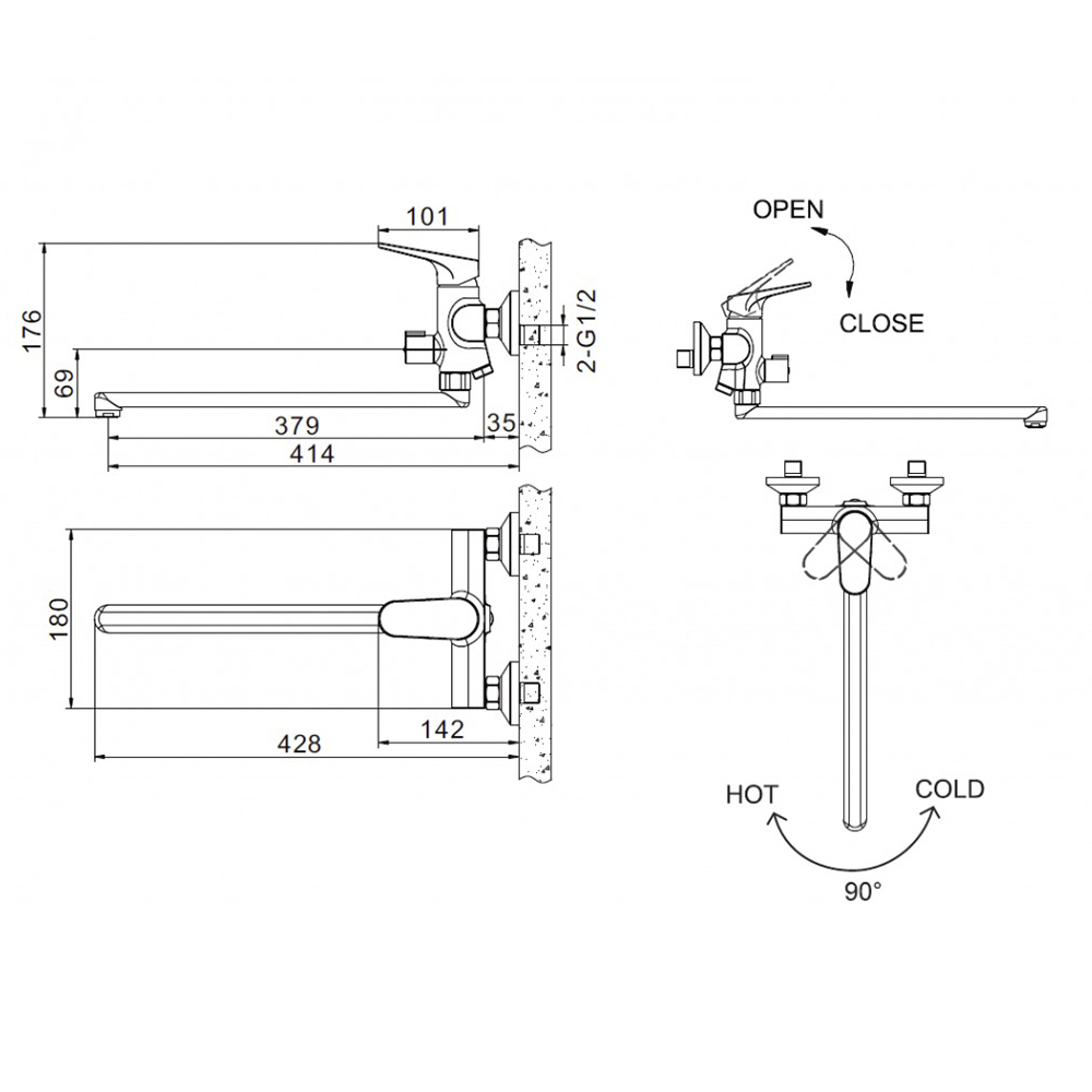 Смеситель для ванны с душем Bravat Eler F6191238CP-01L-RUS хром