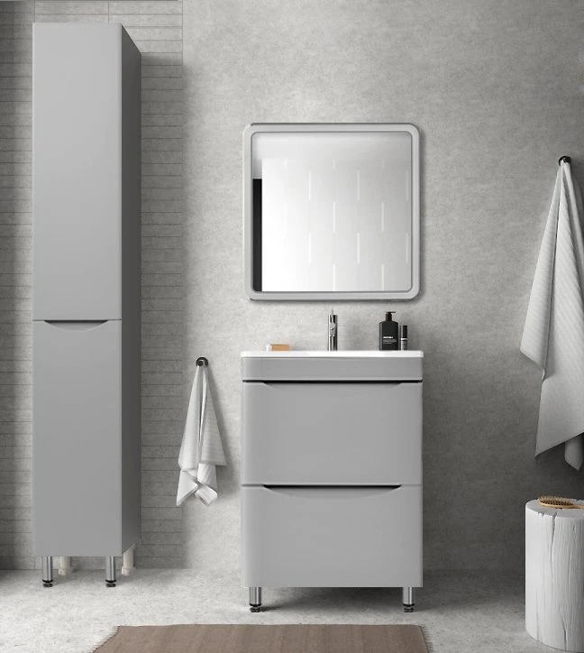 Тумба с раковиной Style Line Бергамо мини 60 напольная, антискрейч серый матовый