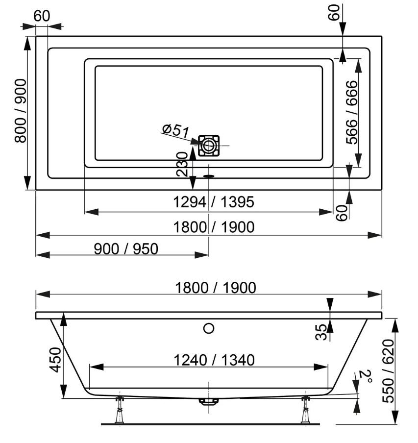 Акриловая ванна Vagnerplast Cavallo 190x90 VPBA190CAV2X-04 белая глянцевая