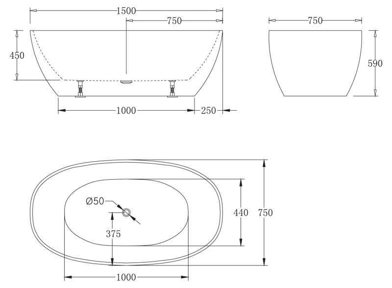 Акриловая ванна BelBagno 150x75 BB81-1500 белая глянцевая