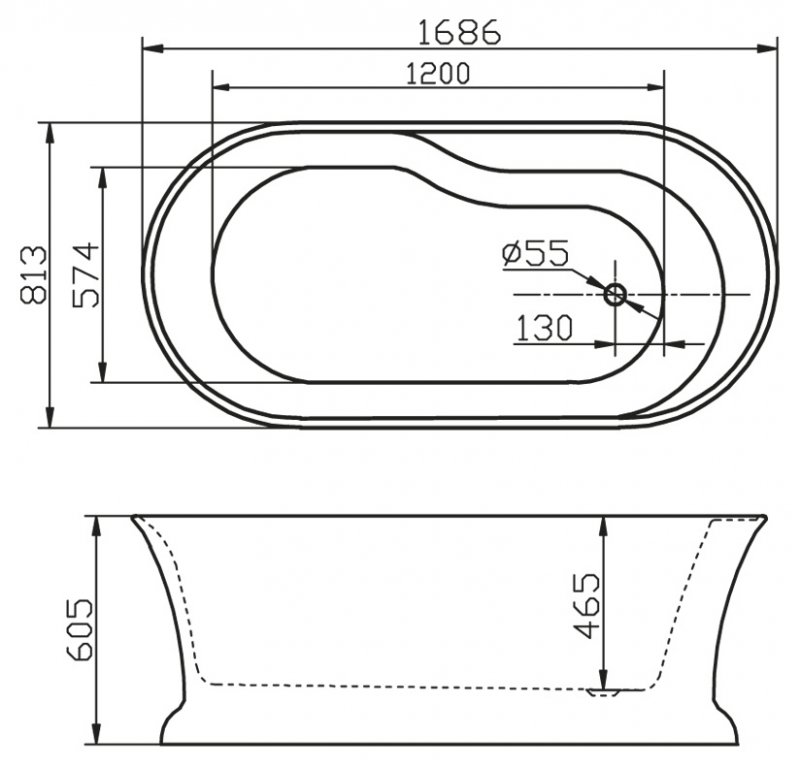 Акриловая ванна BelBagno 168,6x81,3x60,5 BB300 белая глянцевая