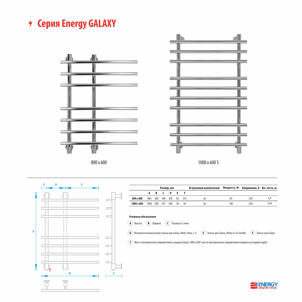 Полотенцесушитель электрический Energy GALAXY 800x600