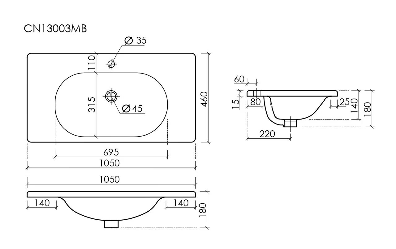 Раковина встраиваемая Ceramica Nova Sabo CN13003MB черная матовая