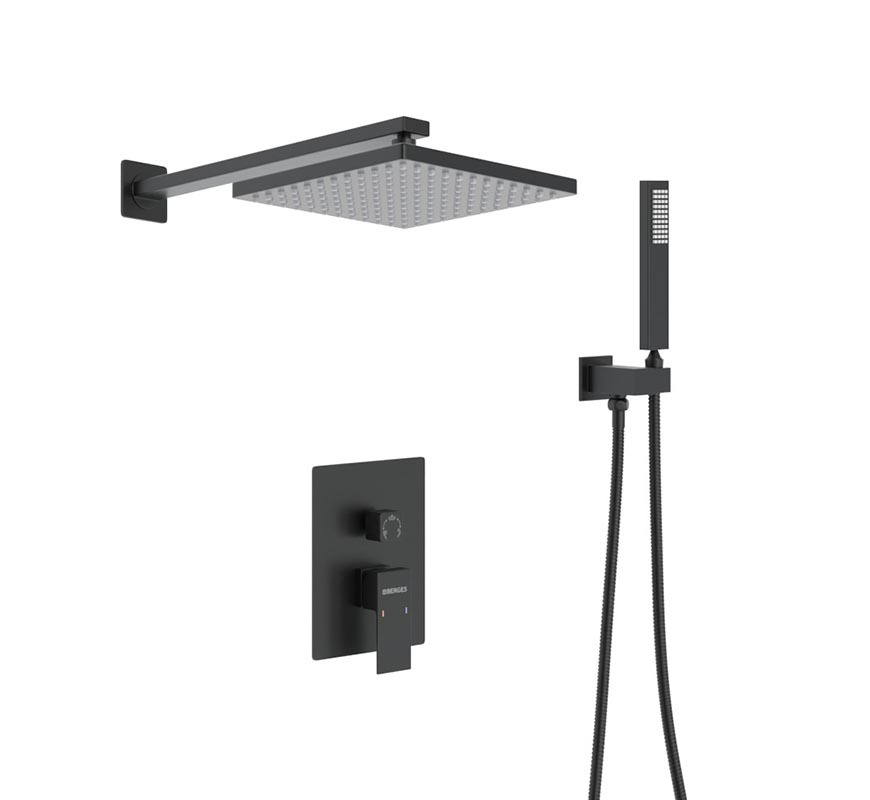 Душевой комплект BERGES VENTAS 2S BLACK с внутренней частью, черный матовый