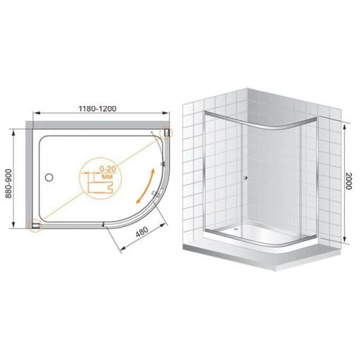 Душевой уголок Cezares Anima 120x90см ANIMA-RH-1-120/90-P-Cr профиль хром, стекло рифленое