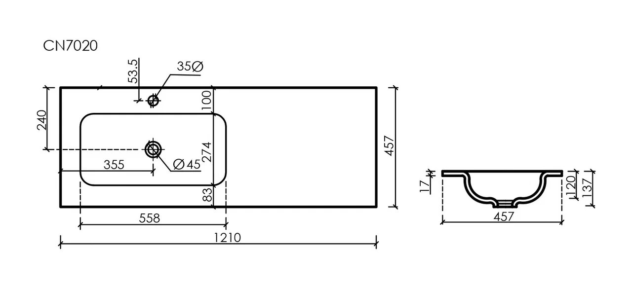 Раковина встраиваемая Ceramica Nova Grace 120 см CN7020 белая глянцевая