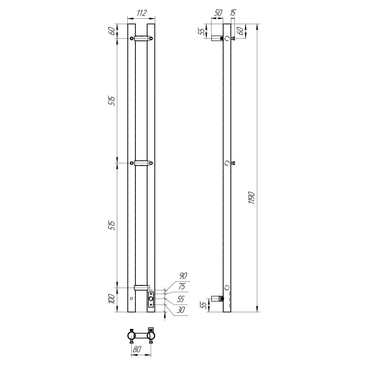 Полотенцесушитель электрический Bonna Asteria 1200x60 BNP-EI2C-dt1206Ch хром