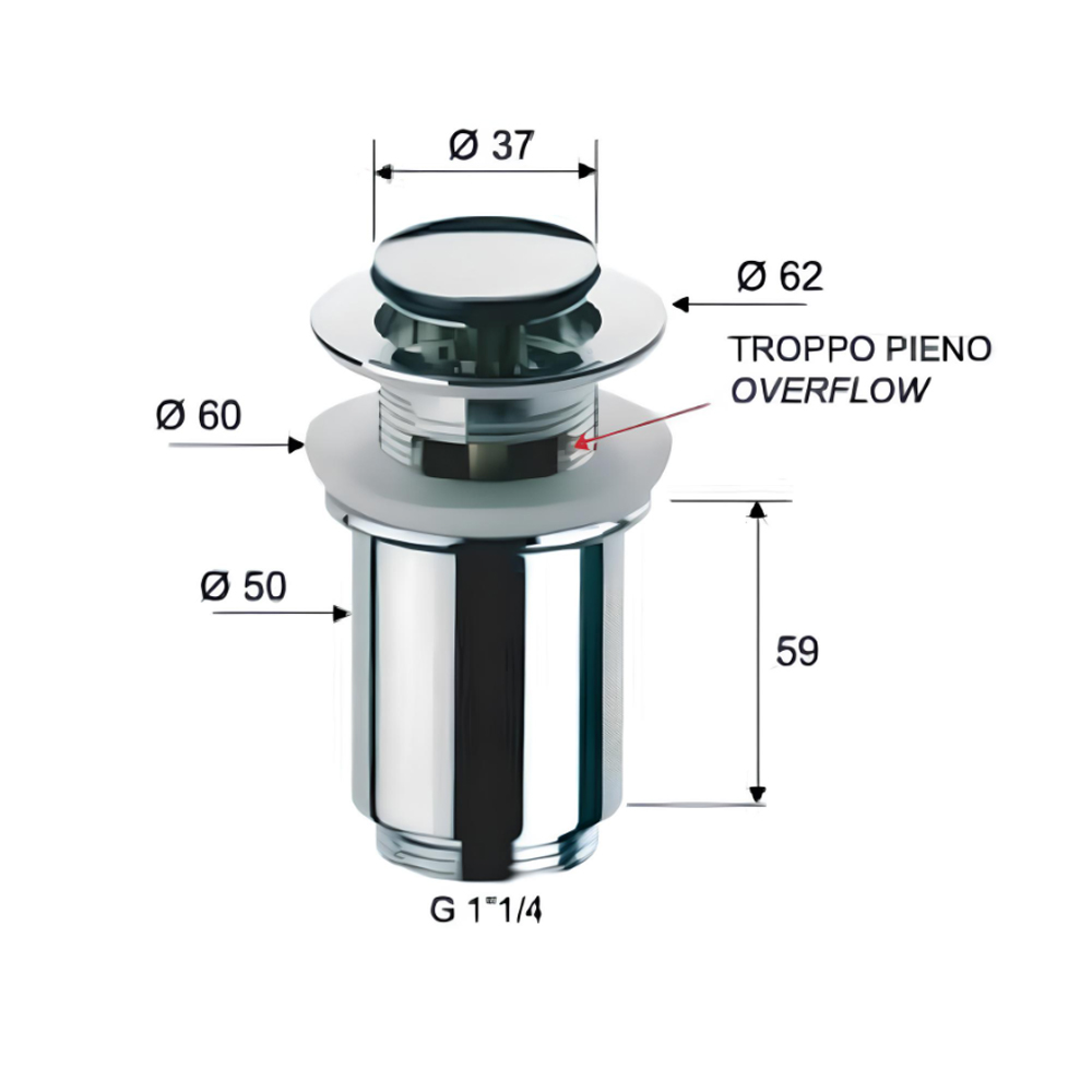 Донный клапан Remer RR 906 CC 2 с переливом, хром