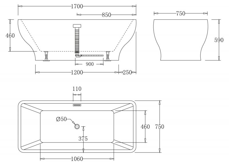 Акриловая ванна BelBagno 170x75 BB73-170 белая глянцевая