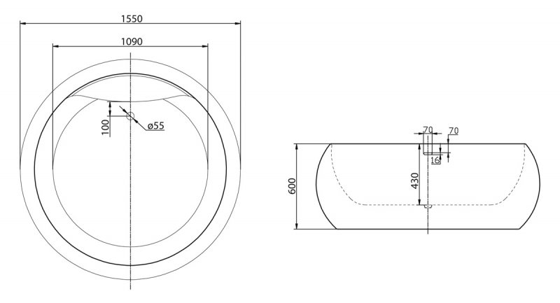 Акриловая ванна BelBagno 155x155x60 BB30-155 белая глянцевая