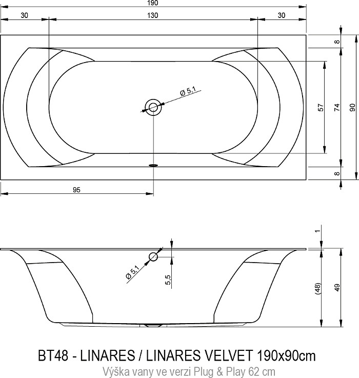 Акриловая ванна Riho Linares Plug & Play 190x90 L B143017005 белая глянцевая