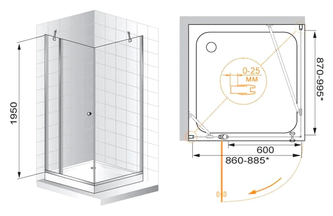 Душевой уголок Cezares Triumph 90x90см TRIUMPH-D-A-12-90-C-Cr-L профиль хром, стекло прозрачное