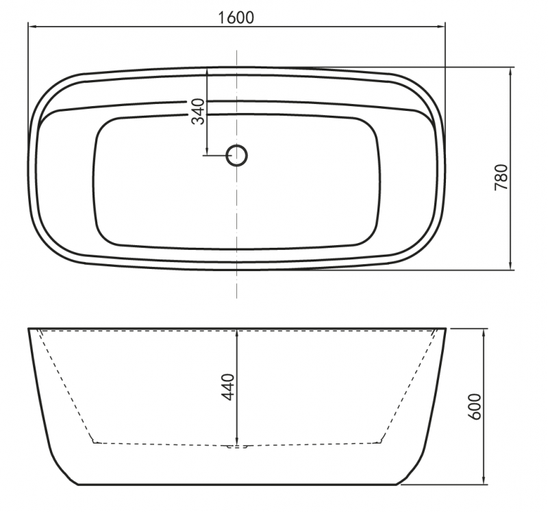 Акриловая ванна BelBagno 160×78×60 BB90-1600 белая глянцевая