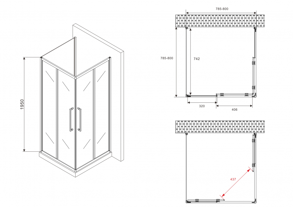 Душевой уголок ABBER Schwarzer Diamant 80x80см AG02080BH-S80B профиль черный, стекло прозрачное