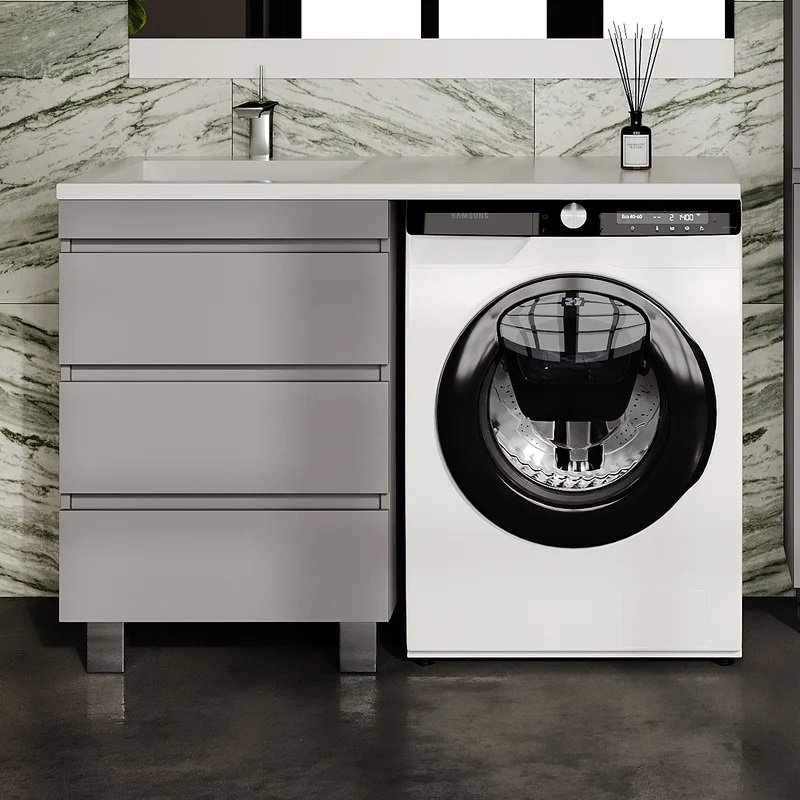 Тумба с раковиной Style Line Даллас ЛЕОН 120 напольная, левая, серый матовый