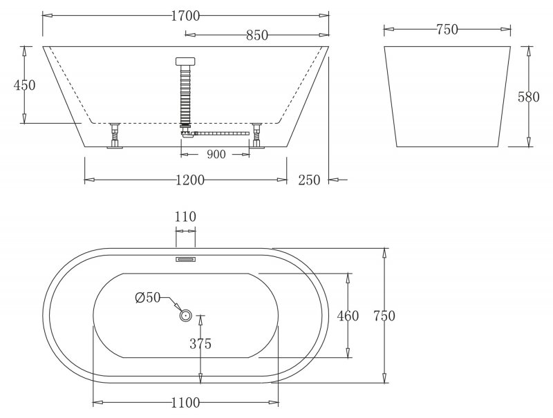 Акриловая ванна BelBagno 170х75х60 BB61-170 белая глянцевая