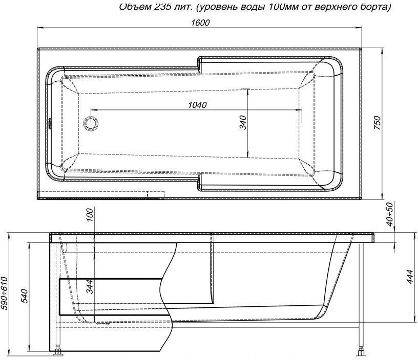 Акриловая ванна Aquanet Taurus 160x75 210292 белая глянцевая