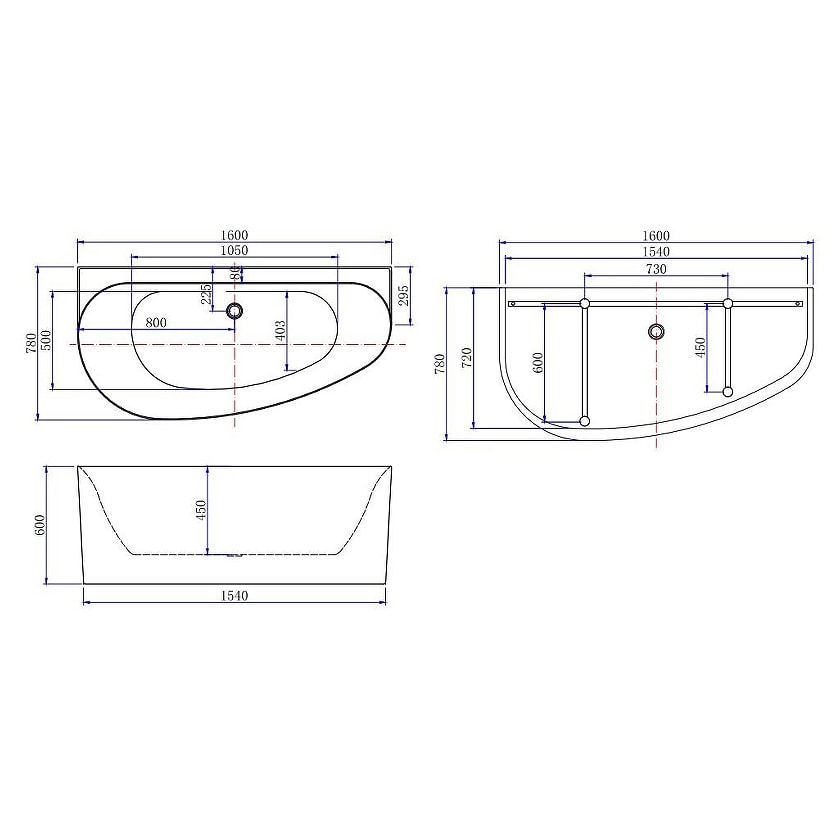 Акриловая ванна Allen Brau Priority 5 R 160x78 2.31005.20B белый глянец