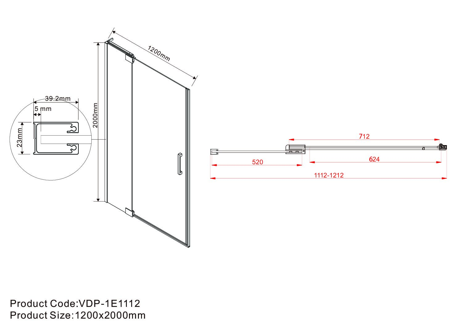 Душевая дверь в нишу Vincea Extra 110-120см VDP-1E1112CL профиль хром, стекло прозрачное