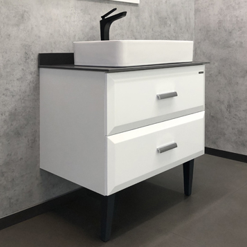 Тумба с раковиной Comforty Империя 80 00-00004025CF белая, с антрацитовой столешницей