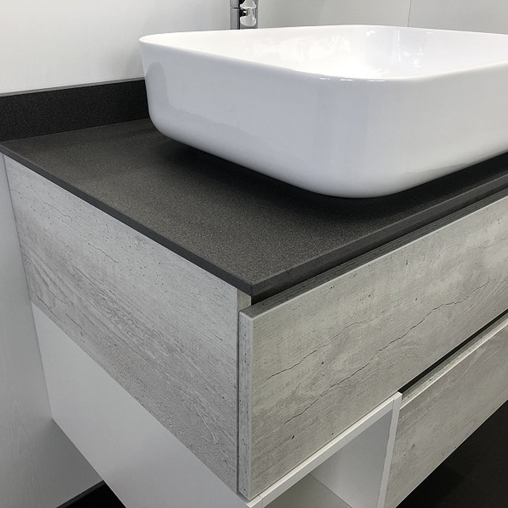 Тумба с раковиной Comforty Прага 75 00-00004198 дуб белый, с антрацитовой столешницей