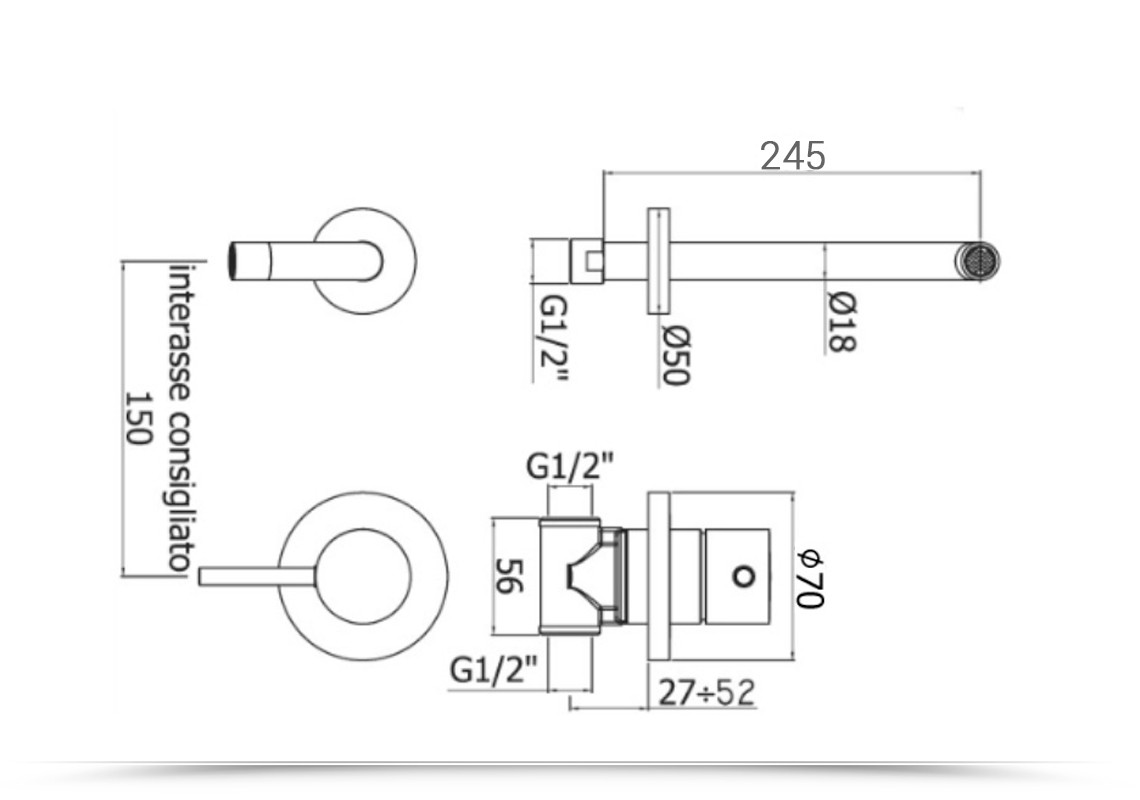 Смеситель для раковины Paffoni Light LIG007CR70 с внутренней частью, хром