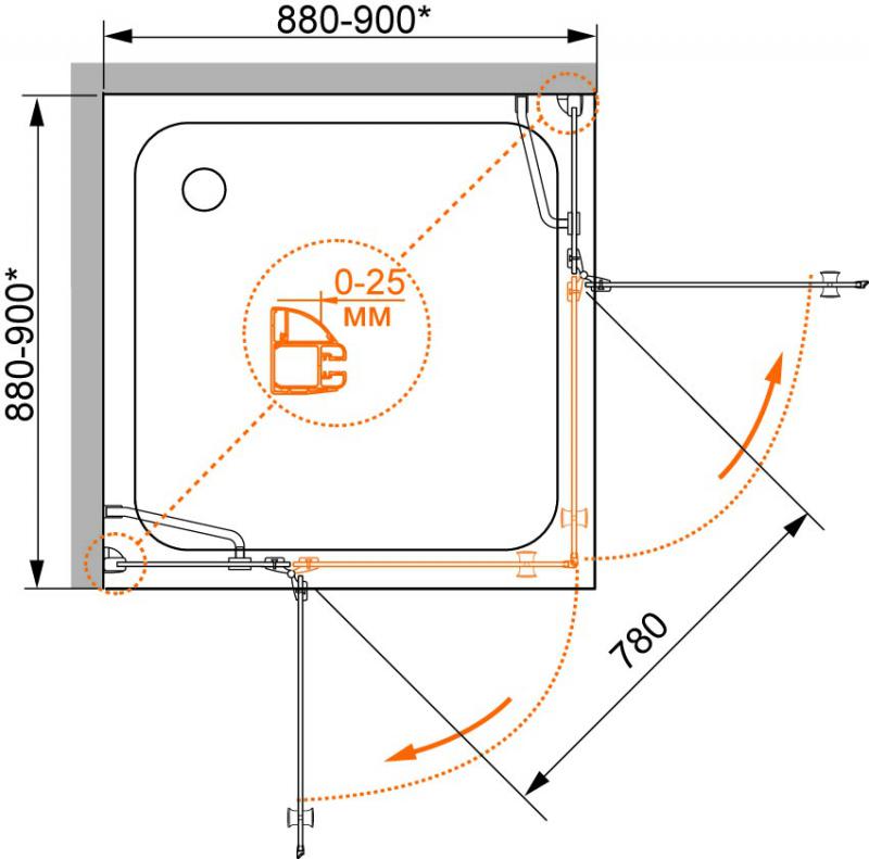 Душевой уголок Cezares Verona 90x90см VERONA-W-A-2-90-P-Cr профиль хром, стекло рифленое