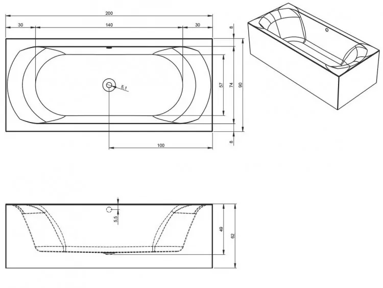 Акриловая ванна Riho Linares Plug & Play 200x90 L B144012005 белая глянцевая