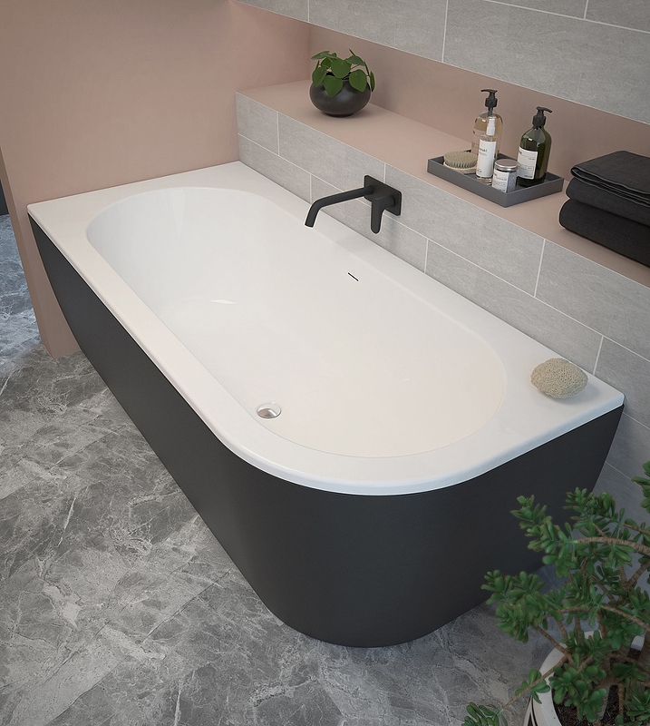 Акриловая ванна Cezares Slim 180x80 SLIM CORNER-180-80-60-L-NERO-SET черная матовая/белый глянец