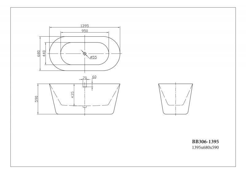 Акриловая ванна BelBagno 139,5x68 BB306-1395 белая глянцевая