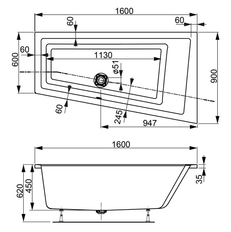 Акриловая ванна Vagnerplast Cavallo Offset 160x90 VPBA169CAV3PX-04 правая, белая глянцевая