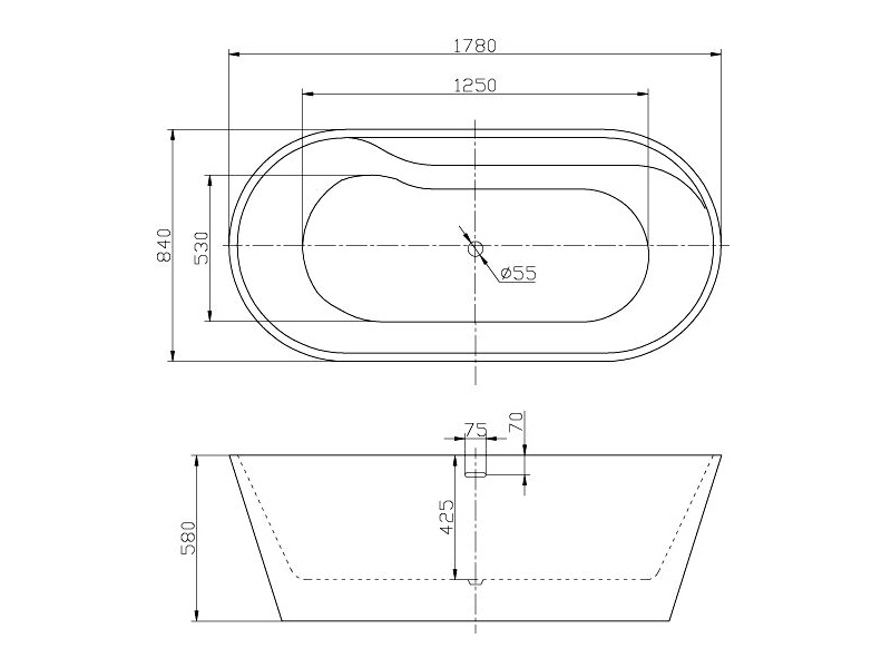 Акриловая ванна BelBagno 178x84x58 BB14-NERO/BIA черная глянцевая