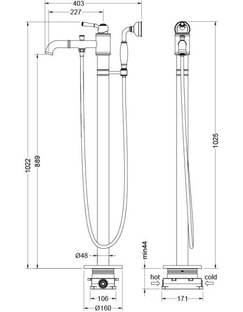 Напольный смеситель для ванны с душем Aquatek Классик AQ1545CR с внутренней частью, хром